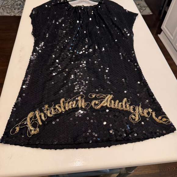 NEW Christian Audigier Womans Black Sequins Top W/ Gold Accents size Medium NWT - Picture 13 of 16